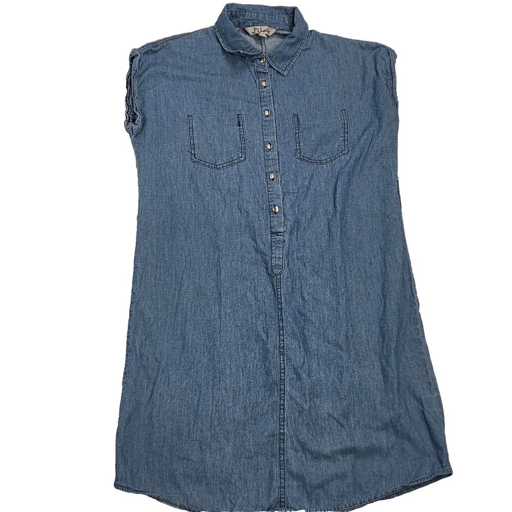 short-sleeve blue denim mini shirt dress size small